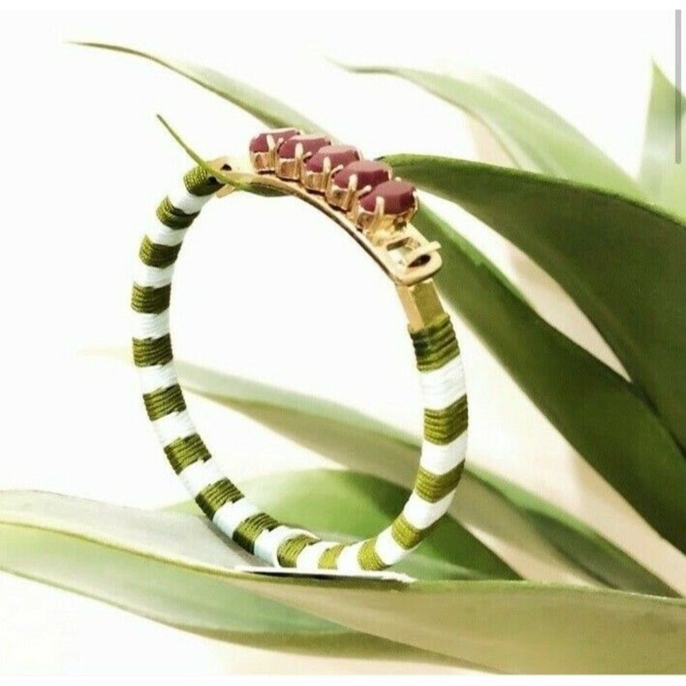 J.Crew Women's Green Burg dual tone thread wrapped hinge cuff bracelet NIB 48